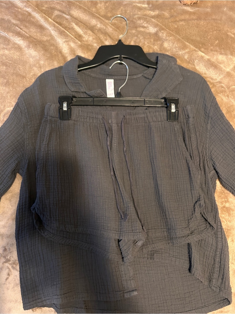 stars above Charcoal Gray Crinkled Button-Front Shirt
